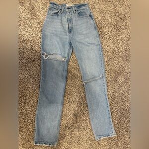 Abercrombie & Fitch Curve Love Light Blue Distressed Straight Leg Jeans